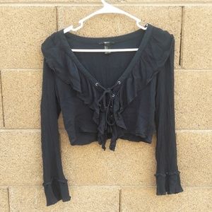 women's dark blue lace-up crop top